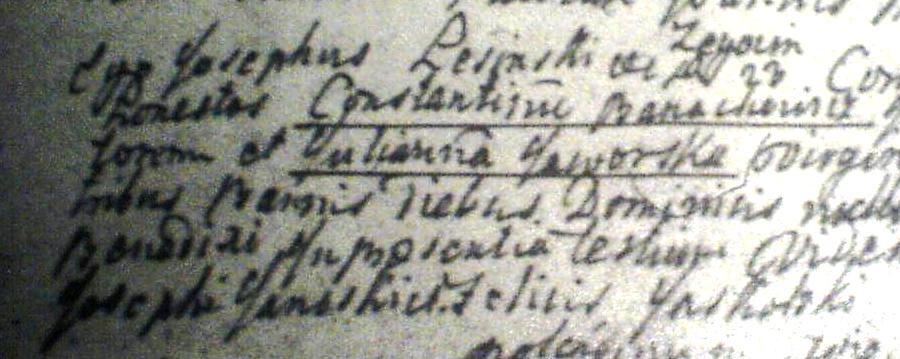 akt ślubu konstantego banachowskiego z julianną jaworską, Żegocin 1806