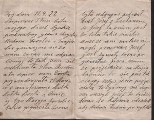 List Józefy Cieślak do Pelagii Makowskiej - Łęg 13.04.1929 - strona 1