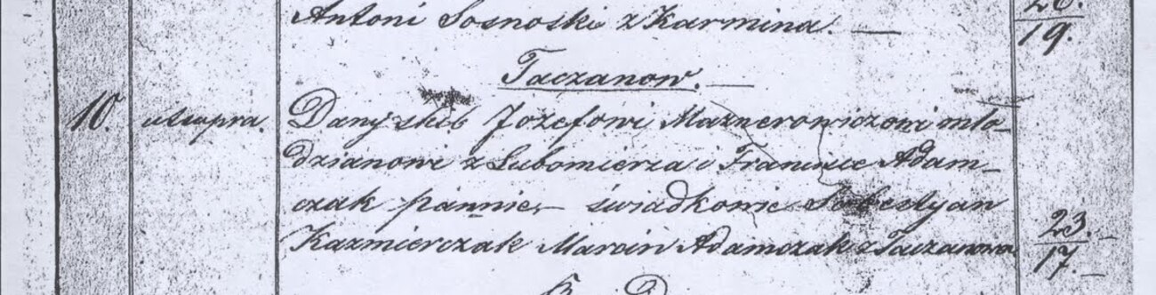 Wpis ślubu Józefa Majsnerowicza z Franciszką Adamczak, 1841