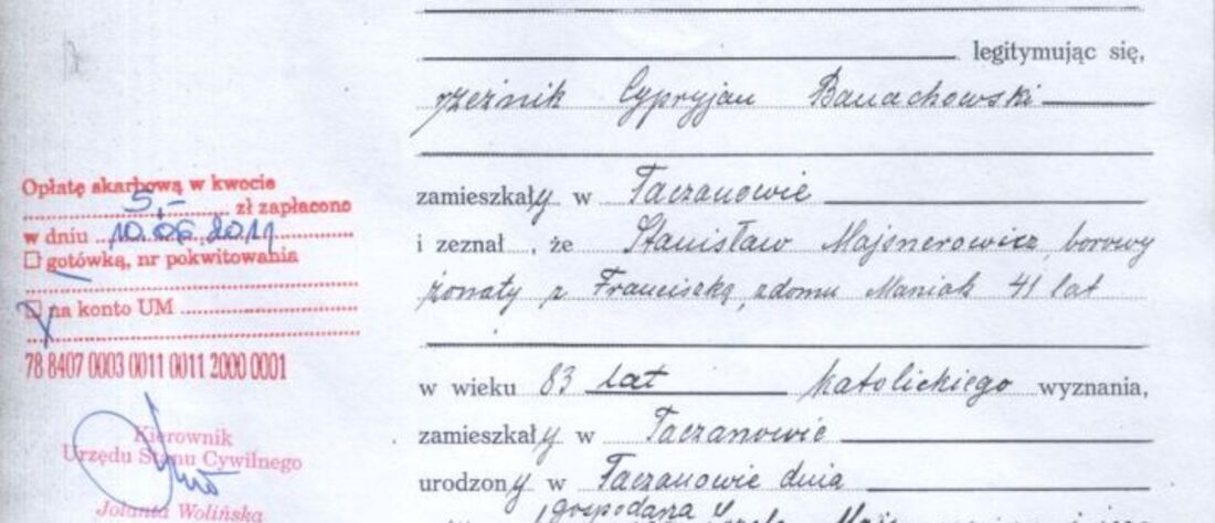 Akt zgonu nr 9/1926 — dane Stanisława Majsnerowicza